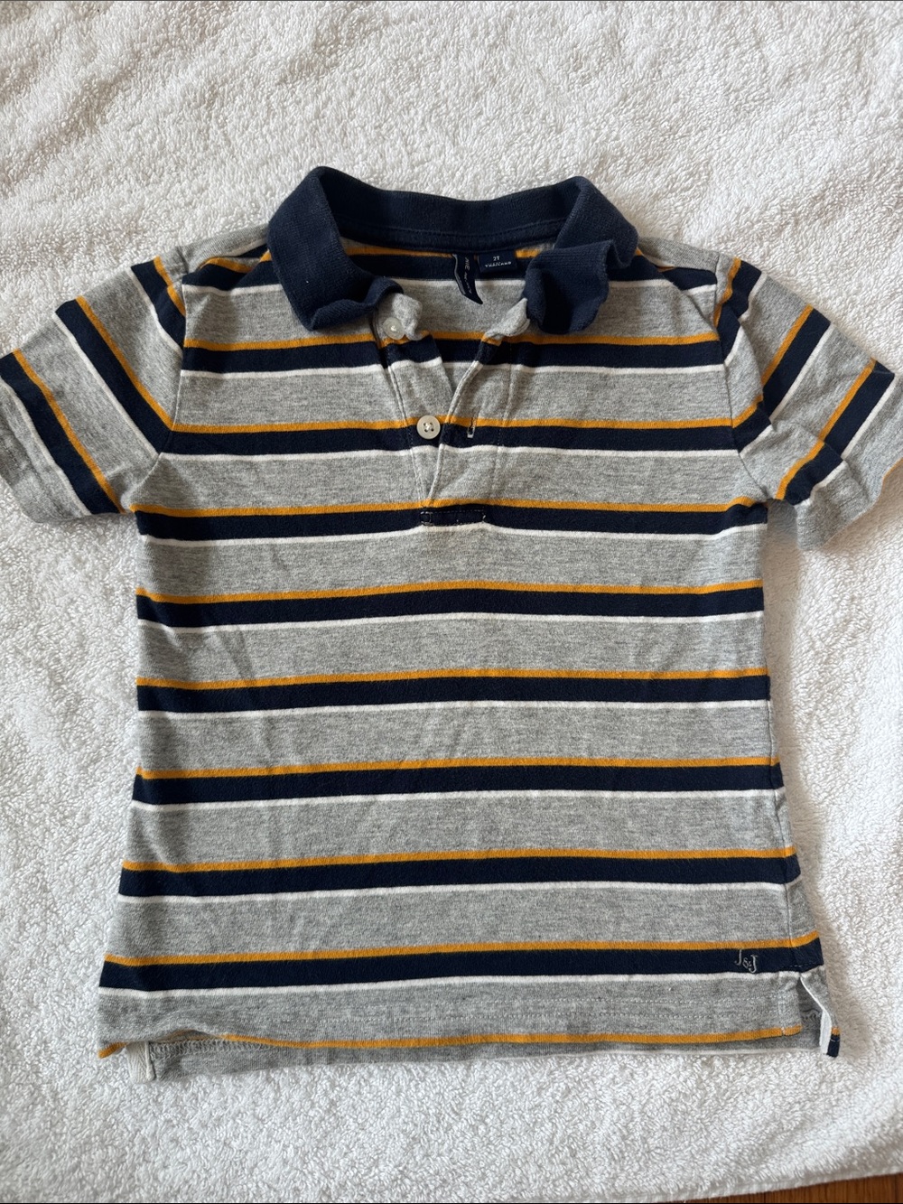 Janie and Jack Gray toddler 2T Polo with Navy & Yellow Stripes 100% Cotton